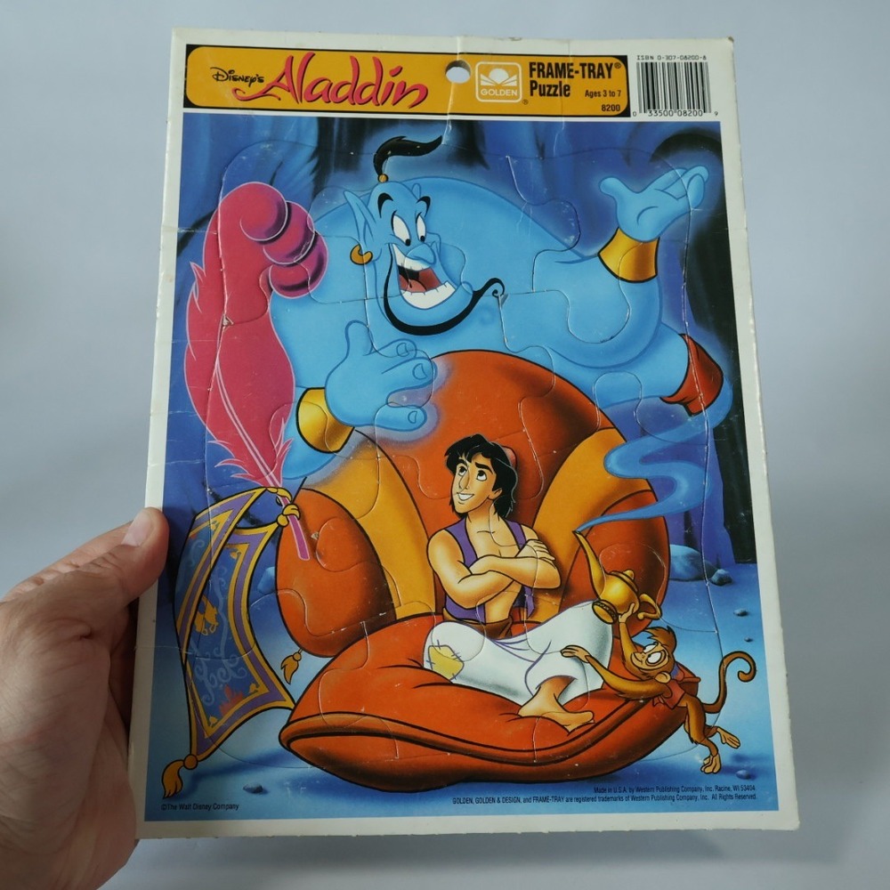 Vintage Disney Aladdin Golden‎ Frame-Tray Puzzle 8200 Genie Abu 1990s Toy